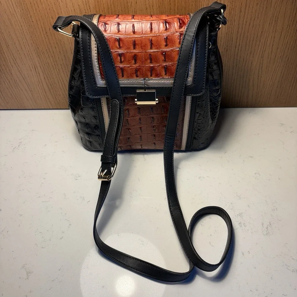 MFK Collection Women's Jamilah Crossbody Bag, Black/Brown, Vegan Leather‎
